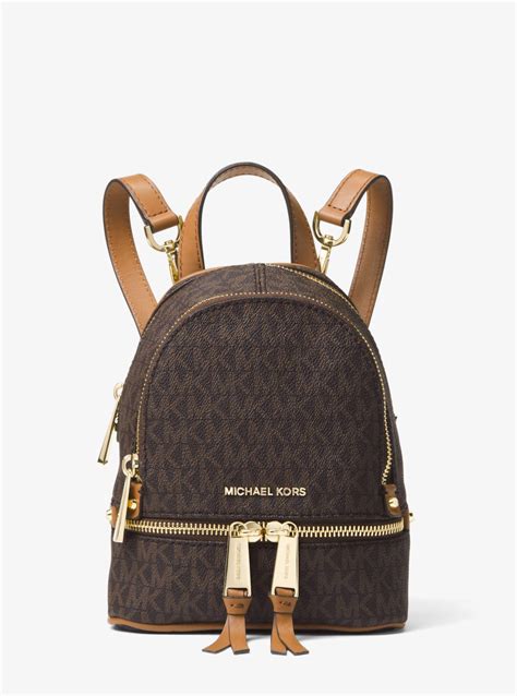 michael kors rhea mini logo backpack brown|Michael Kors black mini backpack.